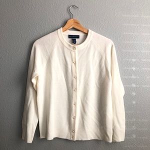 Karen Scott Ivory Cardigan Pearl Buttons Size S